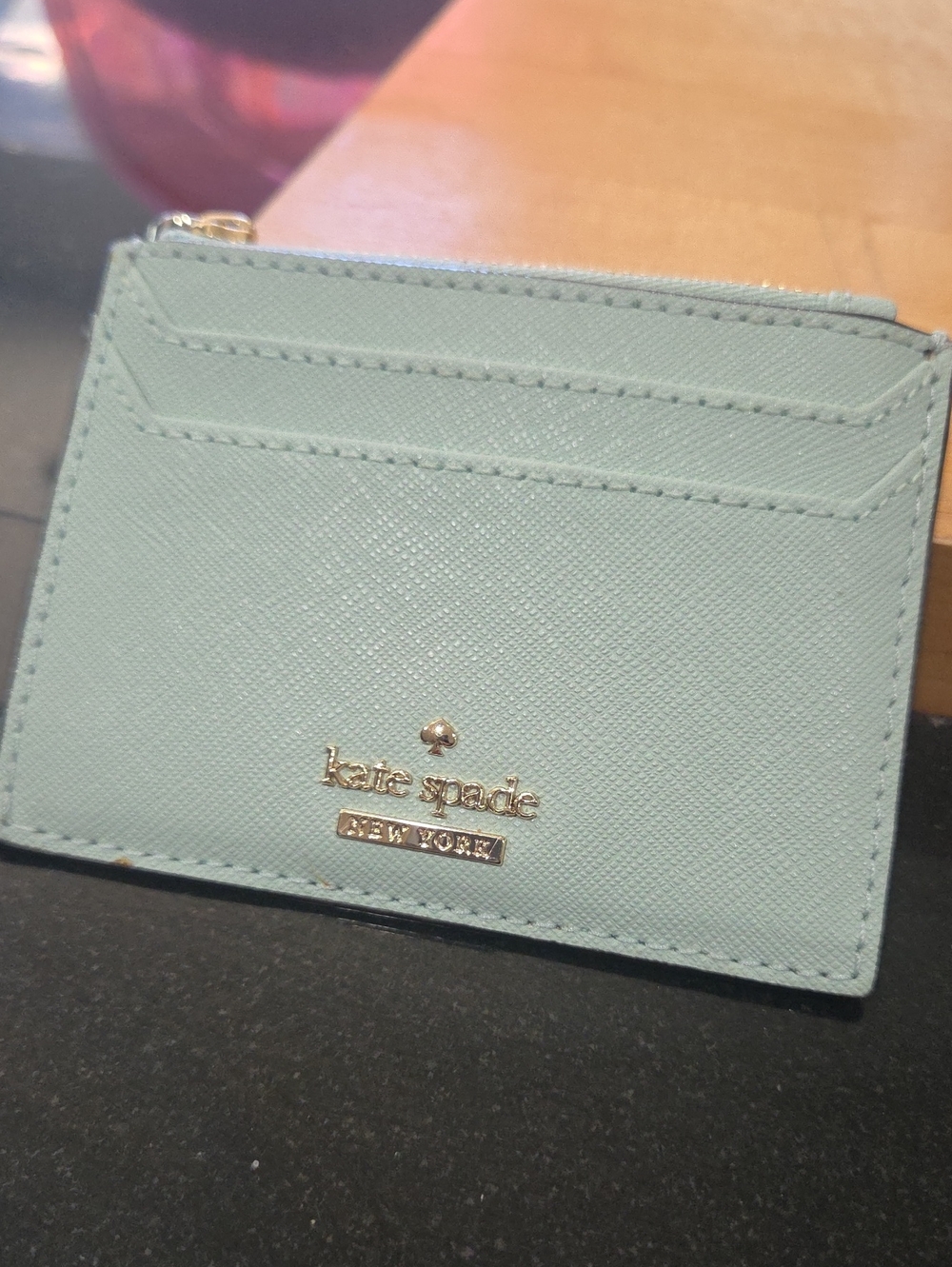 kate spade Mint Leather Card Holder with Gold Hardware
